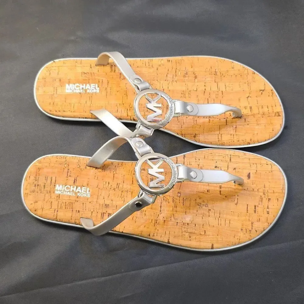 BRAND NEW MICHAEL KORS MK CHARM JELLY FLIP FLOP CORK BOTTOM SANDAL